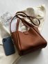 Litchi Embossed Double Handle Square Bag