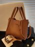 Litchi Embossed Double Handle Square Bag