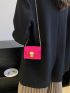 Mini Neon Pink Crocodile Embossed Square Bag