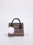 Mini Plaid Pattern Pom Pom Decor Square Bag