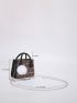 Mini Plaid Pattern Pom Pom Decor Square Bag
