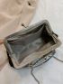 Rhinestone & Faux Pearl Decor Kiss Lock Chain Satchel Bag