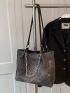 Chain & Letter Patch Decor Shoulder Tote Bag