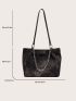 Chain & Letter Patch Decor Shoulder Tote Bag
