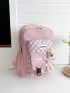 Checkered Pattern Cartoon Bear Decor Functional Backpack