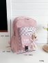 Checkered Pattern Cartoon Bear Decor Functional Backpack