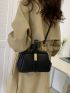 Twist Lock Litchi Embossed Satchel Bag