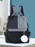Two Tone Functional Backpack With Pompom Bag Charm