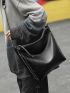 Litchi Embossed Hobo Bag Punk Studded Decor Zipper PU