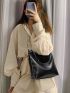 Litchi Embossed Hobo Bag Punk Studded Decor Zipper PU