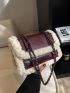 Fuzzy Panel Flap Chain Square Bag