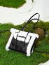 evolu  Two Tone Fuzzy Trim Square Bag