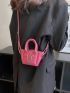 Mini Letter Graphic Litchi Embossed Bucket Bag