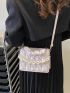 Mini Chain Decor Ruched Top Handle Quilted Flap Square Bag