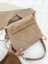 Quilted Detail Flap Chain Fuzzy Square Bag