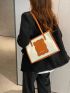 Letter Graphic Contrast Binding Shoulder Tote Bag
