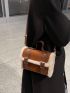 Mini Buckle & Studded Decor Fuzzy Trim Flap Square Bag