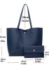 Litchi Embossed Tassel & Studded Decor Tote Bag With Purse Large Capacity Shoulder Shopping Bag Solid Color Shoulder Purse For School Work, Mothers Day Gift For Mom