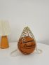 Mini Basketball Design Faux Pearl Beaded Chain Circle Bag
