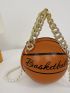 Mini Basketball Design Faux Pearl Beaded Chain Circle Bag