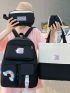 4pcs Rainbow Striped Print Letter Patch Decor Functional Backpack Set