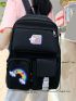 4pcs Rainbow Striped Print Letter Patch Decor Functional Backpack Set