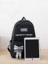 4pcs Bow Decor Letter Graphic Functional Backpack