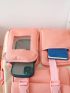 4pcs Two Tone Letter Patch Decor Functional Backpack Set
