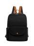 Pocket Front Classic Backpack Polyester Black Preppy For School