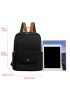 Pocket Front Classic Backpack Polyester Black Preppy For School