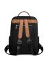 Pocket Front Classic Backpack Polyester Black Preppy For School