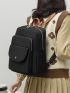 Pocket Front Classic Backpack Polyester Black Preppy For School