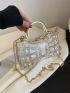 Mini Rhinestone Decor Contrast Binding Chain Novelty Bag