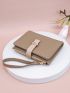 Litchi Embossed Small Wallet With Wristlet