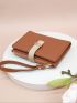 Litchi Embossed Small Wallet With Wristlet