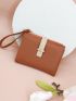 Litchi Embossed Small Wallet With Wristlet