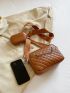 Mini Quilted Pattern Chain Decor Square Bag With Purse