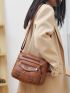 Heart Decor Crossbody Bag, Vintage Multi Pockets Shoulder Bag, Women's Artificial Leather Purse Heart Decor Zipper Square Bag