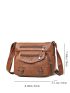 Heart Decor Crossbody Bag, Vintage Multi Pockets Shoulder Bag, Women's Artificial Leather Purse Heart Decor Zipper Square Bag