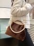Faux Pearl Decor Fuzzy Chain Satchel Bag