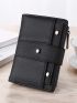 Women's Artificial Leather Frosted Mini Wallet Girl's Solid Retro Coin Purse Card Holder Studded Decor Small Wallet