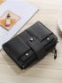 Women's Artificial Leather Frosted Mini Wallet Girl's Solid Retro Coin Purse Card Holder Studded Decor Small Wallet