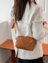 Mini Quilted Pattern Chain Decor Square Bag With Purse