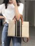 Simple Large-capacity Handbag, Portable Casual Storage Tote Bag, Multifunctional Shopping Satchel Bag Striped Pattern Top Handle Bag