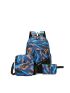 3pcs Graphic Zip Front Functional Backpack Set