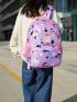 3pcs Graphic Patch Detail Functional Backpack Set