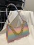 Mini Color Block Chain Decor Baguette Bag