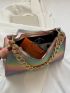 Mini Color Block Chain Decor Baguette Bag
