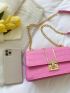 Crocodile Embossed Chain Flap Square Bag