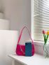Mini Neon Pink Butterfly & Chain Decor Baguette Bag